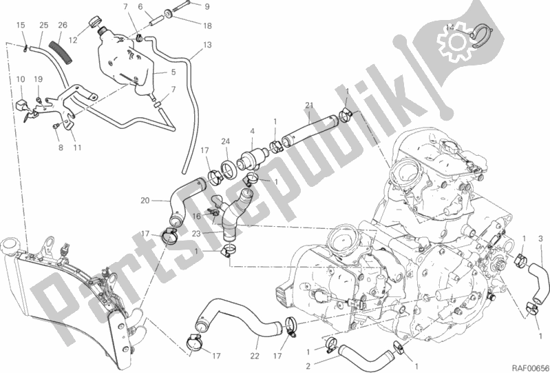 All parts for the Cooling Circuit of the Ducati Hypermotard 950 2019